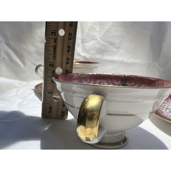 Bavaria Germany Pink Gold Floral Design Tea Cup & Saucer Set Of Two - Picture 10 of 11